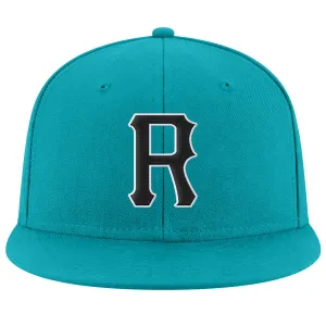 Custom Aqua Black-White Stitched Adjustable Snapback Hat