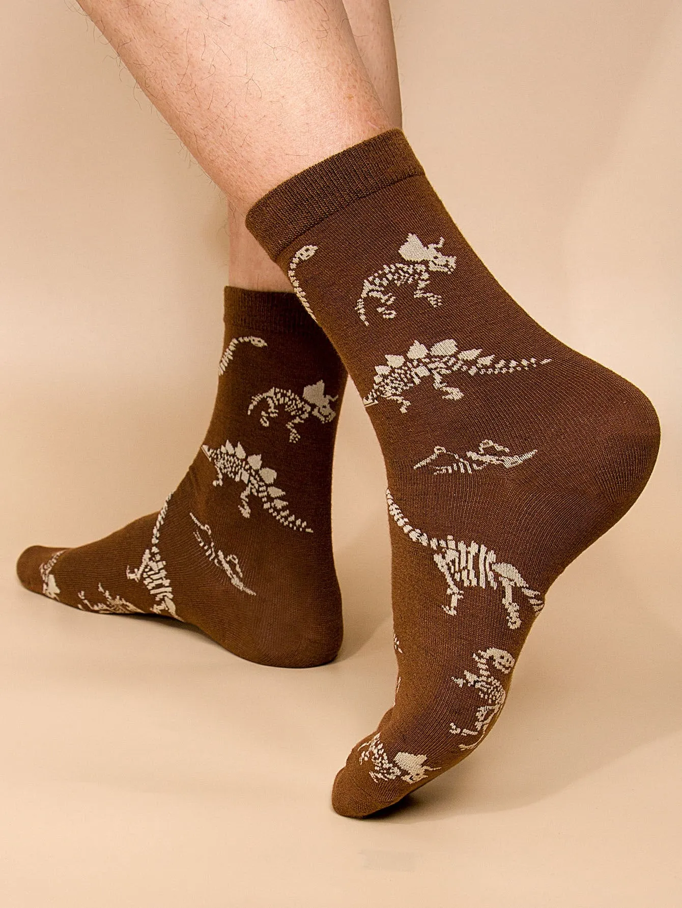 Dinosaur Pattern Brown Crew Socks Funny Socks for Men Novelty Socks Funky Socks