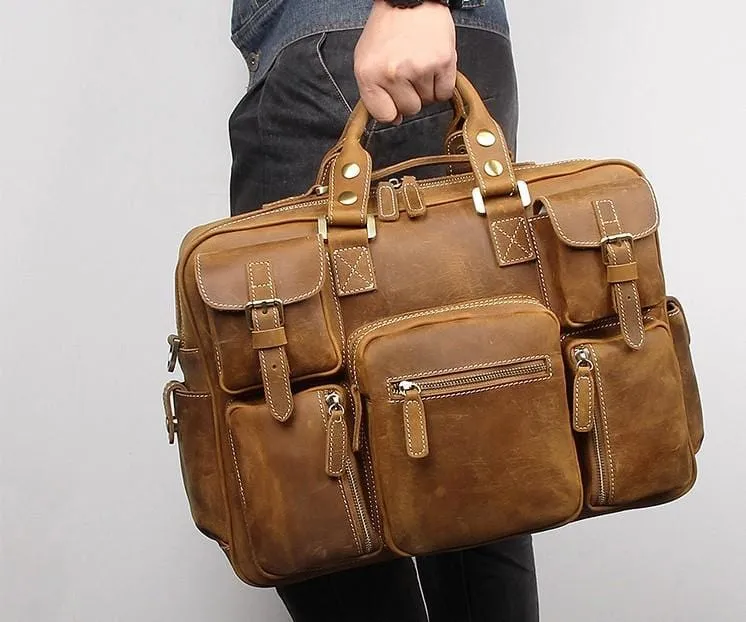 Distressed Large Leather Lenovo Mens Messenger Laptop Bag Briefcase