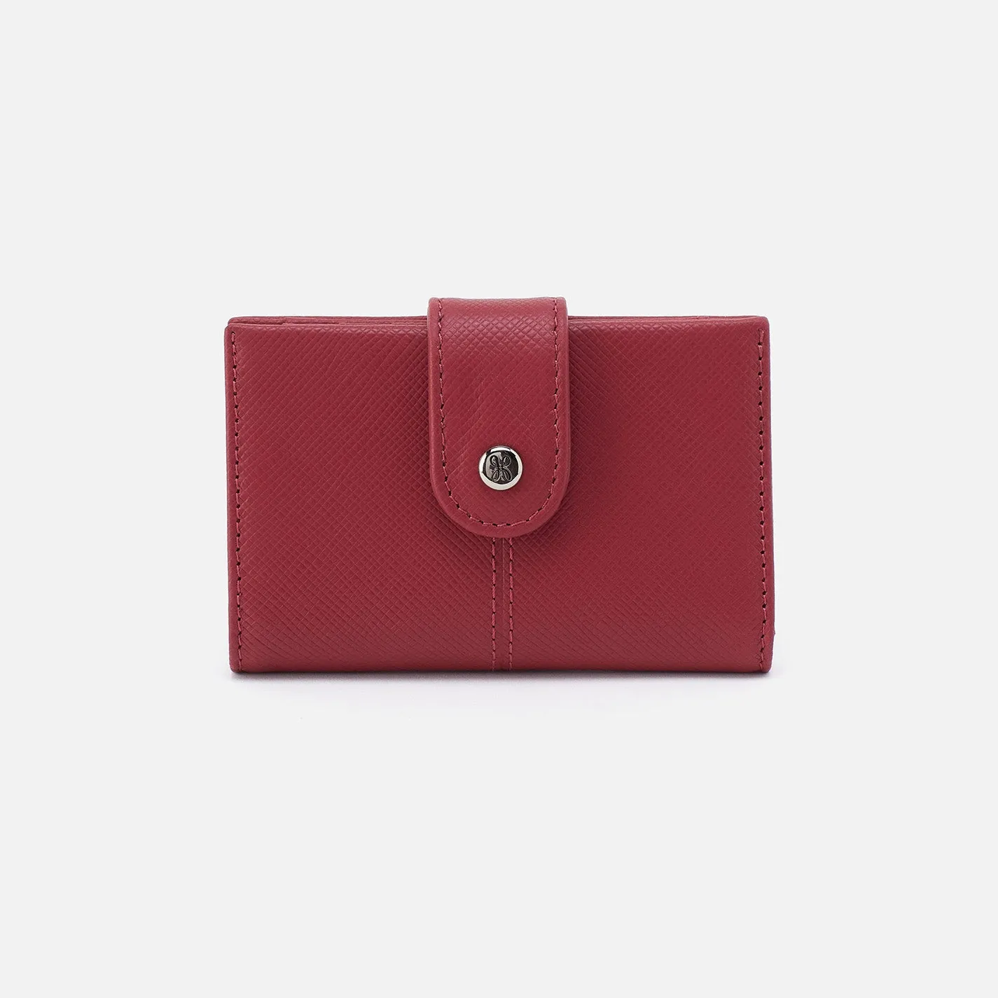 Essential Card Case In Soft Saffiano Leather - Cranberry