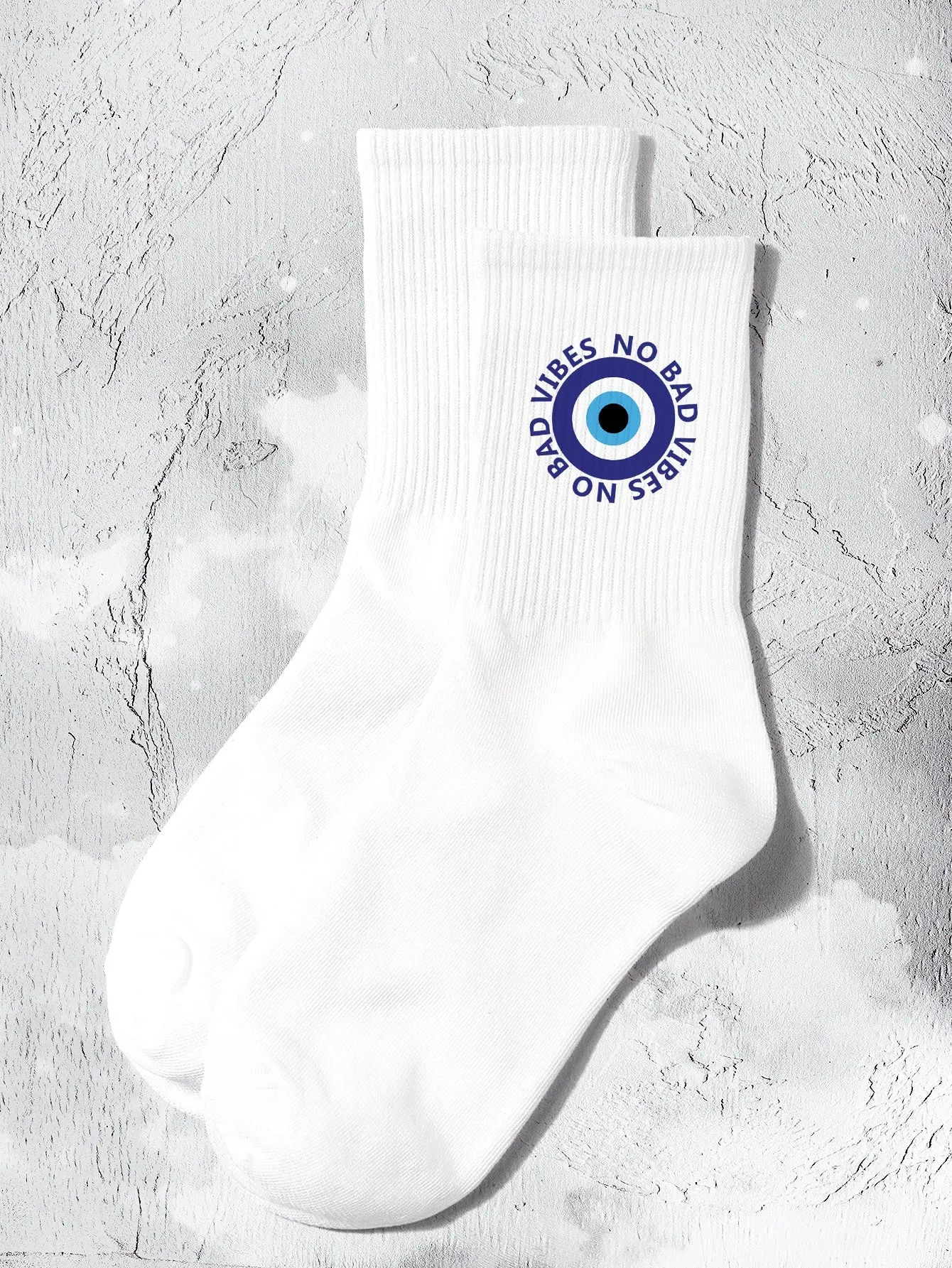 Evil Eye & No Bad Vibes Crew Socks for Women Fun Socks Funky Socks Novelty Socks