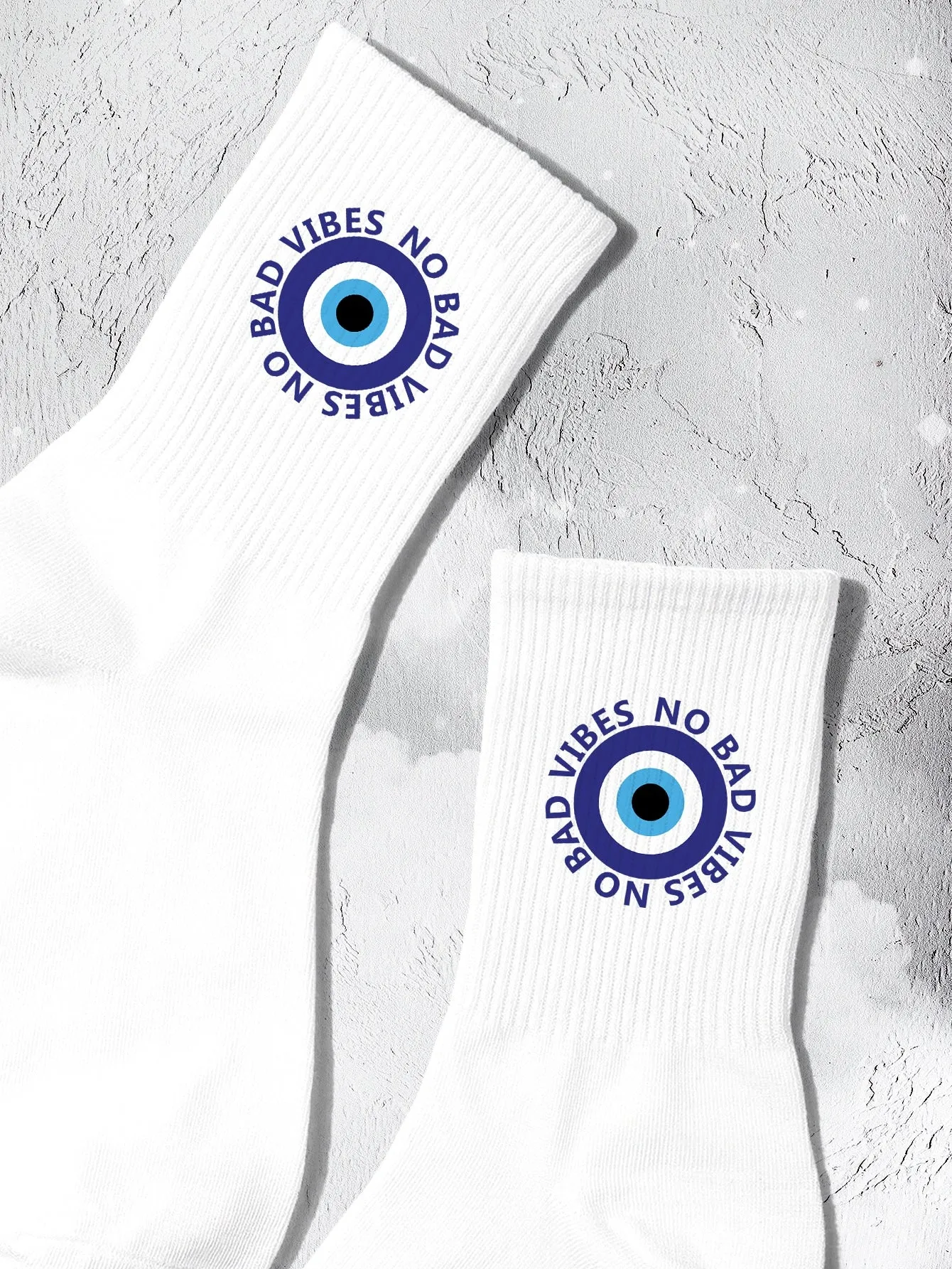 Evil Eye & No Bad Vibes Crew Socks for Women Fun Socks Funky Socks Novelty Socks