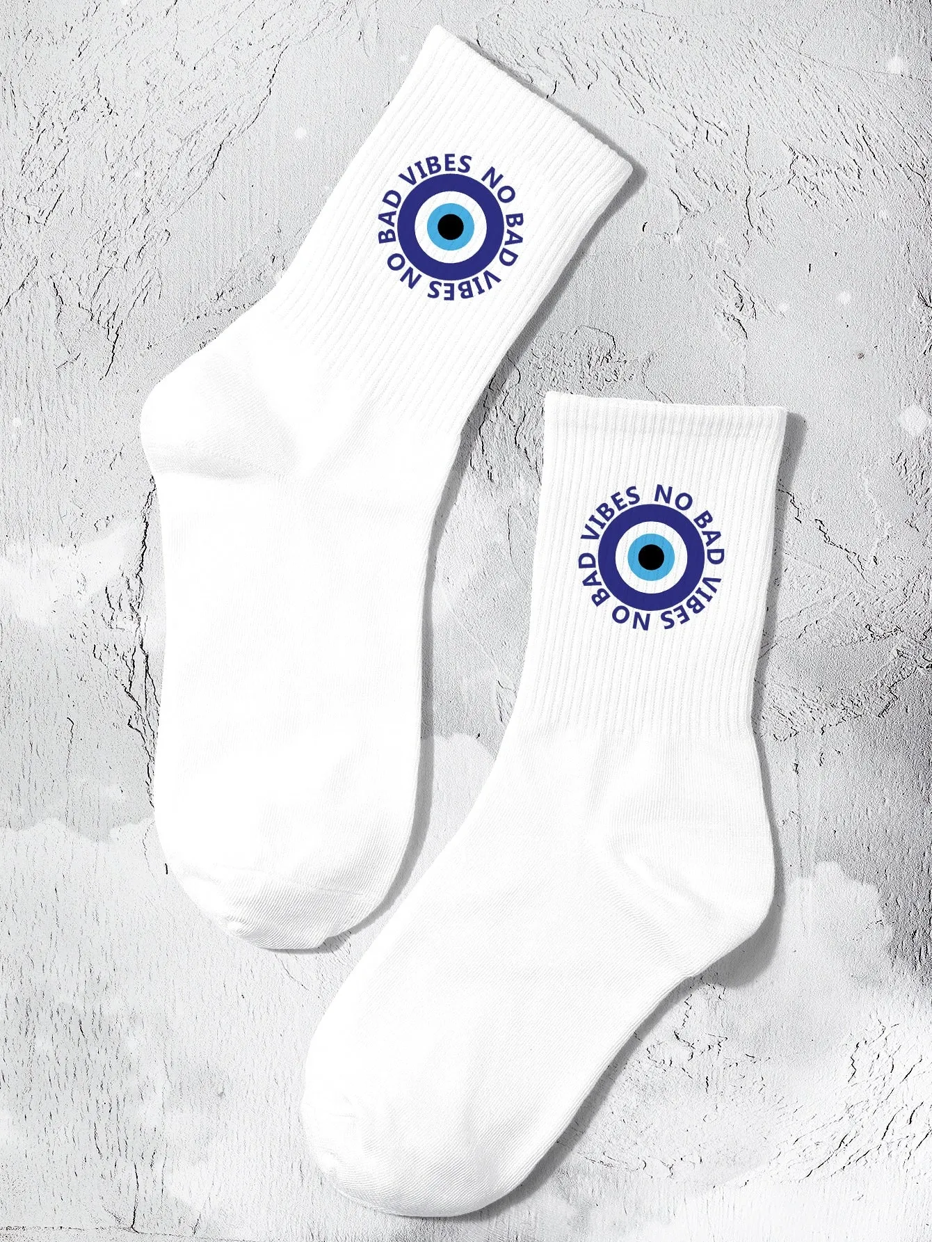 Evil Eye & No Bad Vibes Crew Socks for Women Fun Socks Funky Socks Novelty Socks