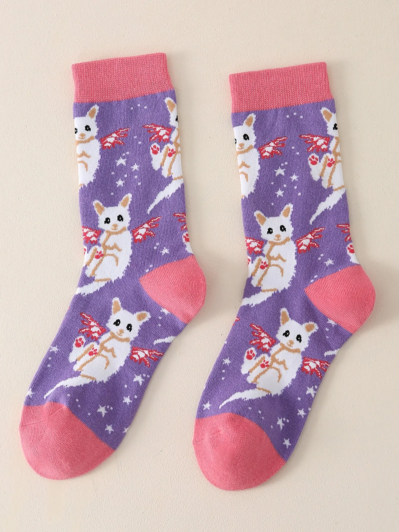 Fairy Cat With Wings Crew Socks Cat Socks for Women Fun Socks Funky Socks