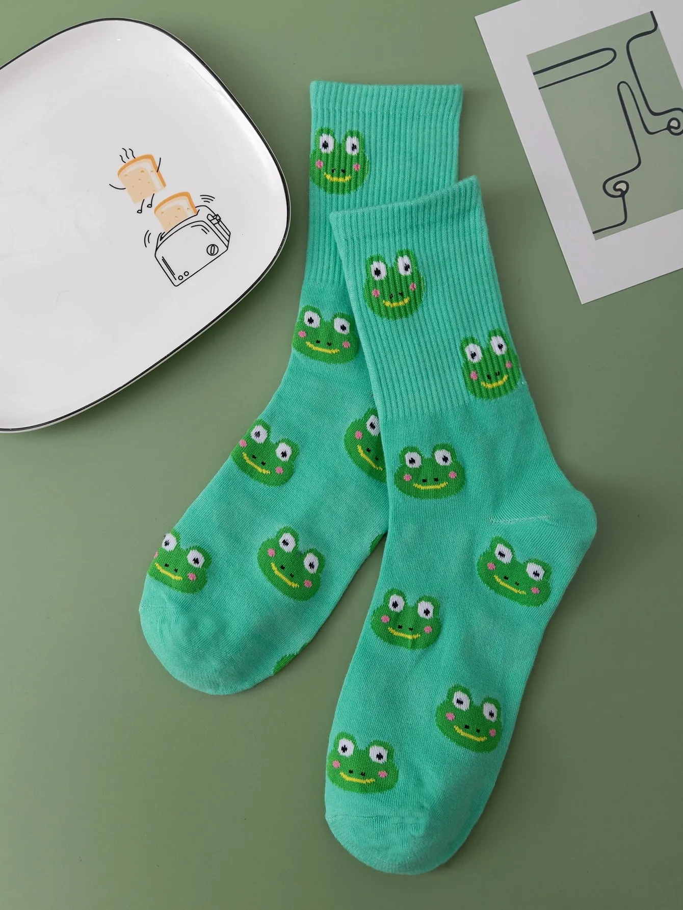 Frog Pattern Crew Socks for Women Fun Socks Funky Socks Novelty Socks