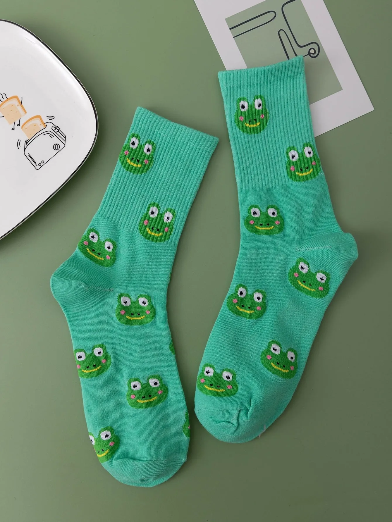 Frog Pattern Crew Socks for Women Fun Socks Funky Socks Novelty Socks