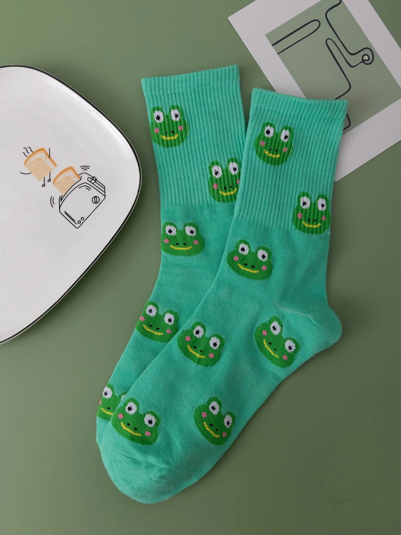 Frog Pattern Crew Socks for Women Fun Socks Funky Socks Novelty Socks