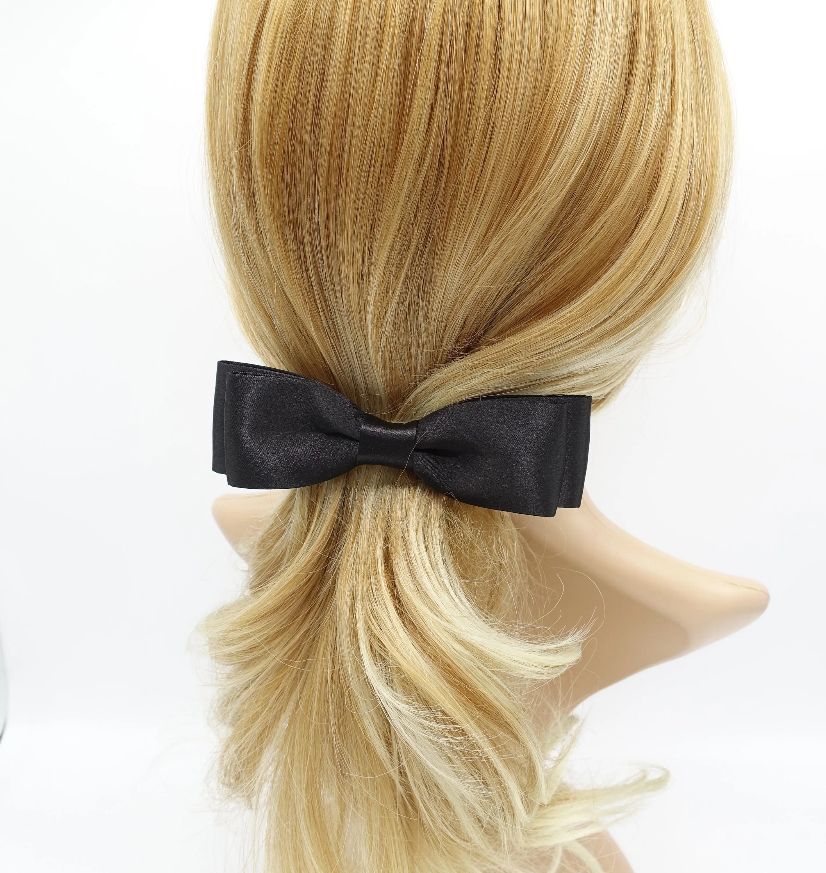 glossy satin layered hair bow basic style for women