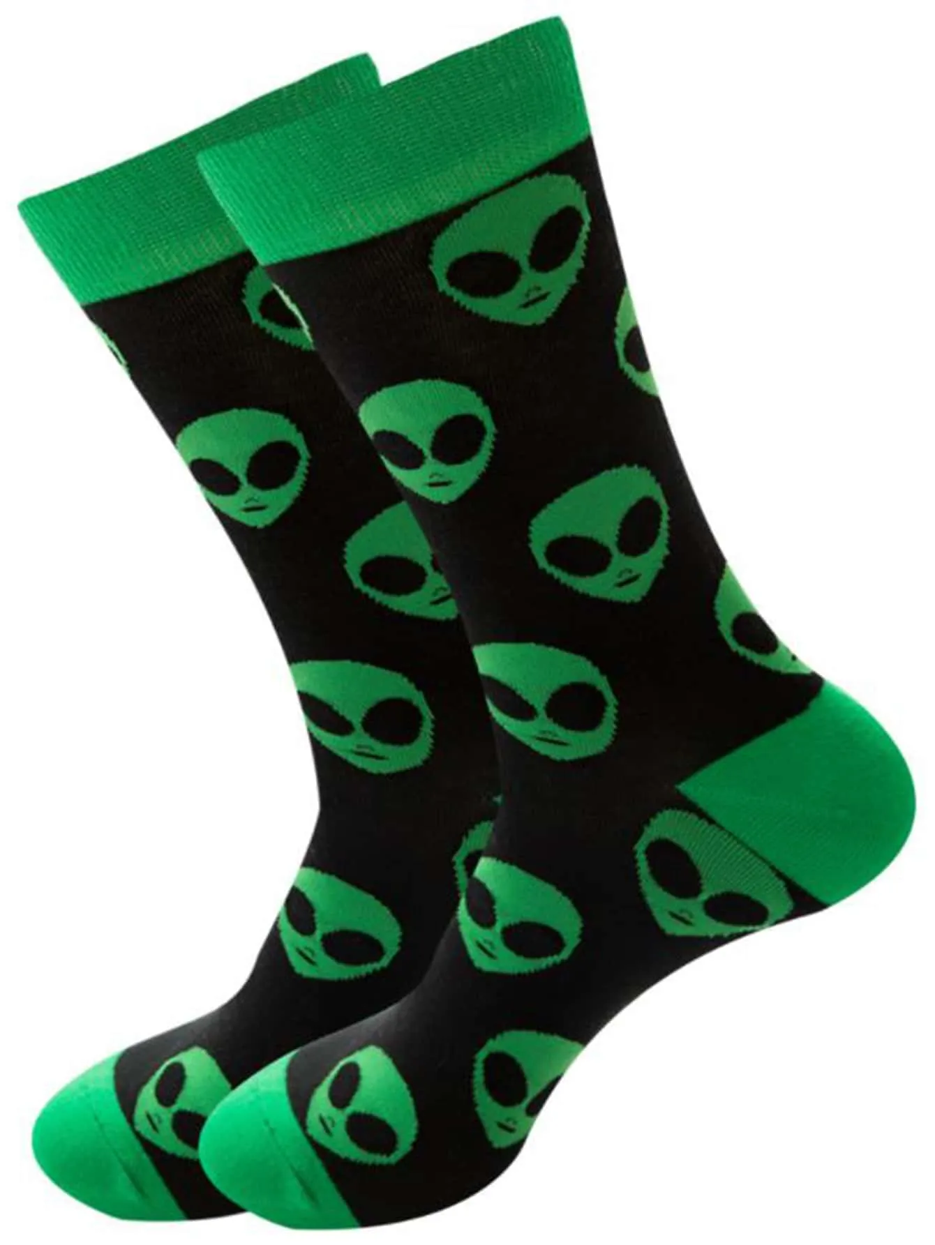 Green Alien Print Crew Socks Silly Socks for Women Funky Socks Funny Socks