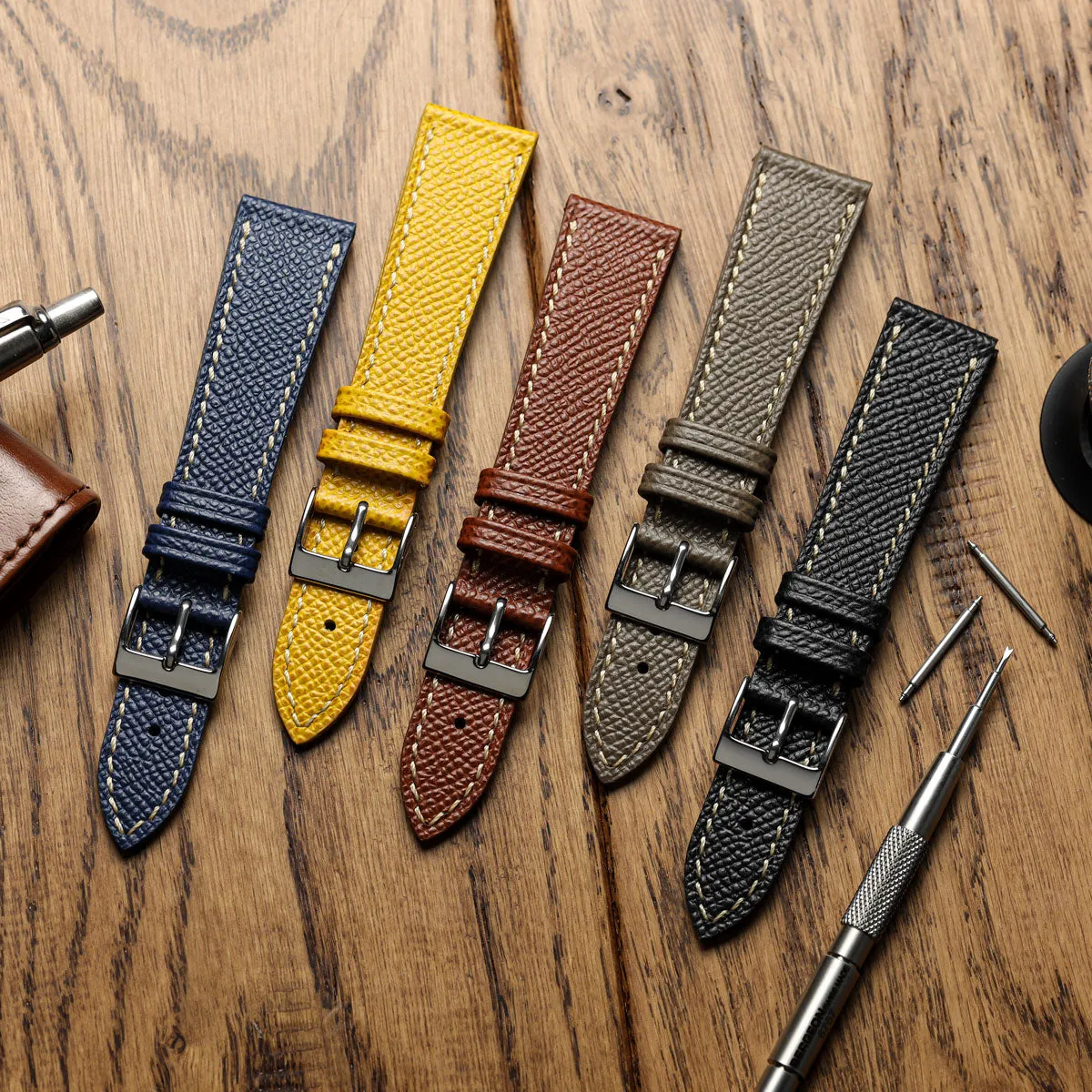 Hand-Stitched Textured Italian Leather Watch Strap  - Alpine Blue