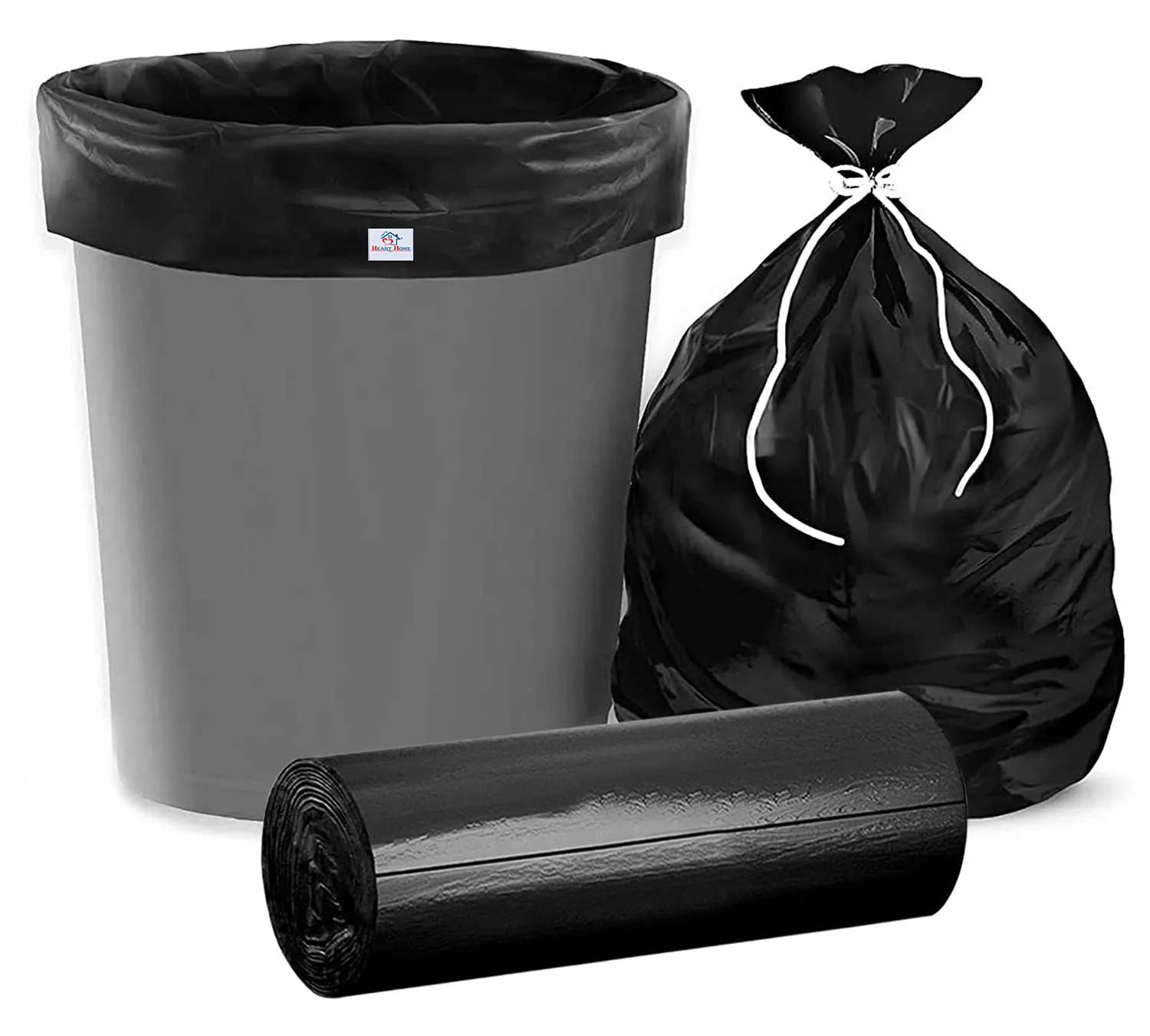 Heart Home (Small) Eco - Friendly Dustbin Bags - (60 Pcs) Leakproof | Odour Free | Strong Garbage Bags - For Trash And Waste - Dustbin Covers For Kitchen (19 x 17 Inches) (Black)