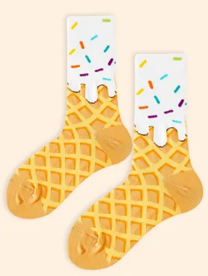 Ice Cream Crew Socks, Waffle Cone Socks, Funny Socks for Women, Novelty Socks, Funky Socks, Gift for Her