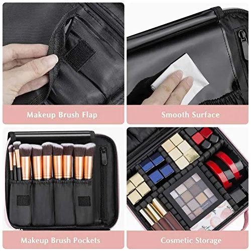 INOVERA (LABEL) Nylon Professional Cosmetic Makeup Kit Storage Organizer Travel Toiletry Vanity Bag with Adjustable Compartment, 26l x 23b x 9h cm (Rose Gold - Nylon)