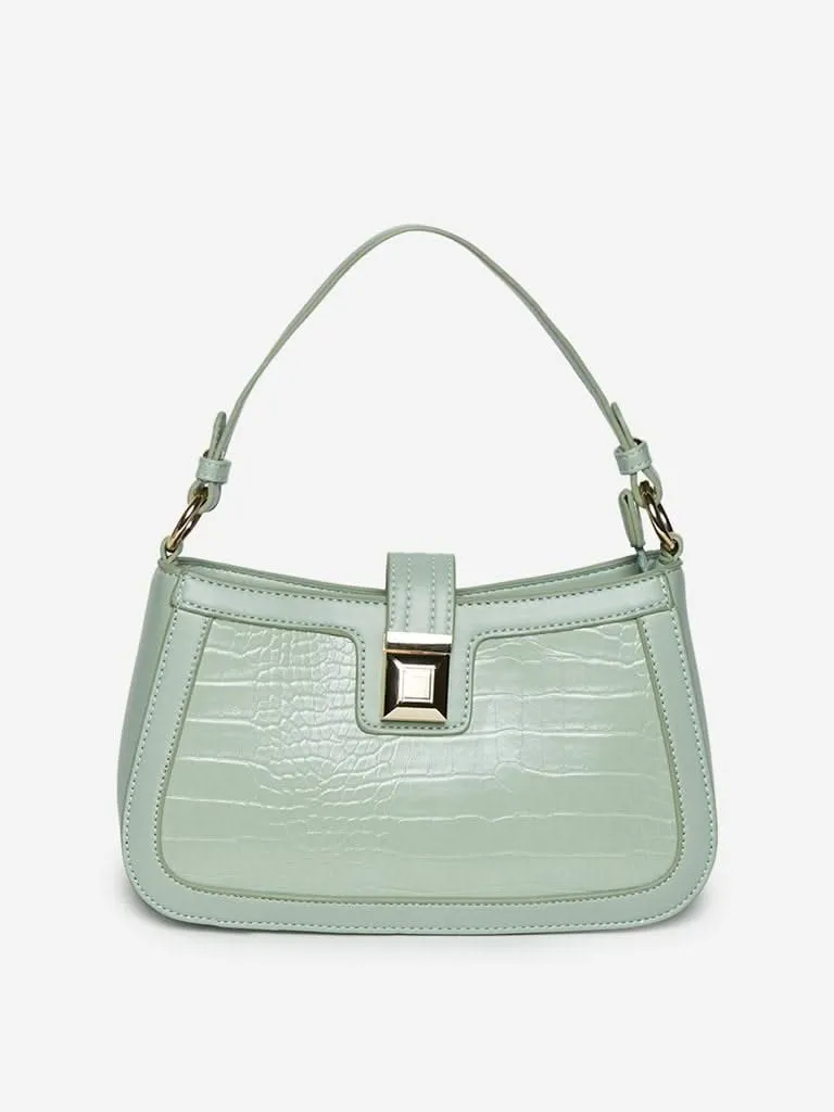 LOV Sage Green Croc-Textured Kally Shoulder Bag