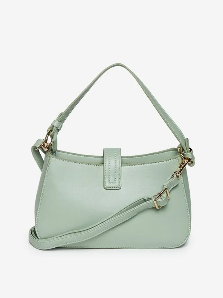 LOV Sage Green Croc-Textured Kally Shoulder Bag