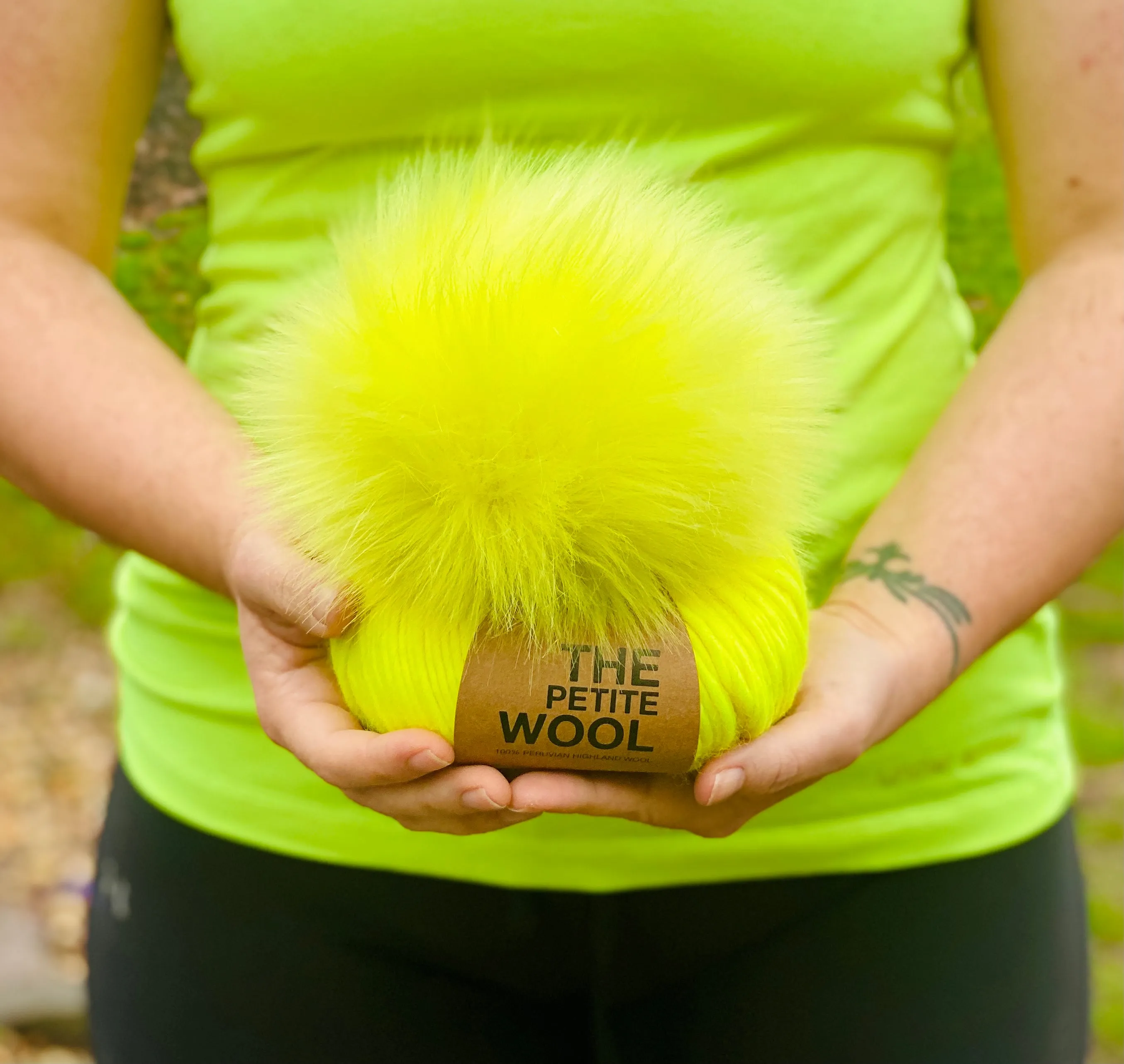 MADE TO ORDER Fun and funky neon fluorescent yellow faux fur pom pom with wooden button