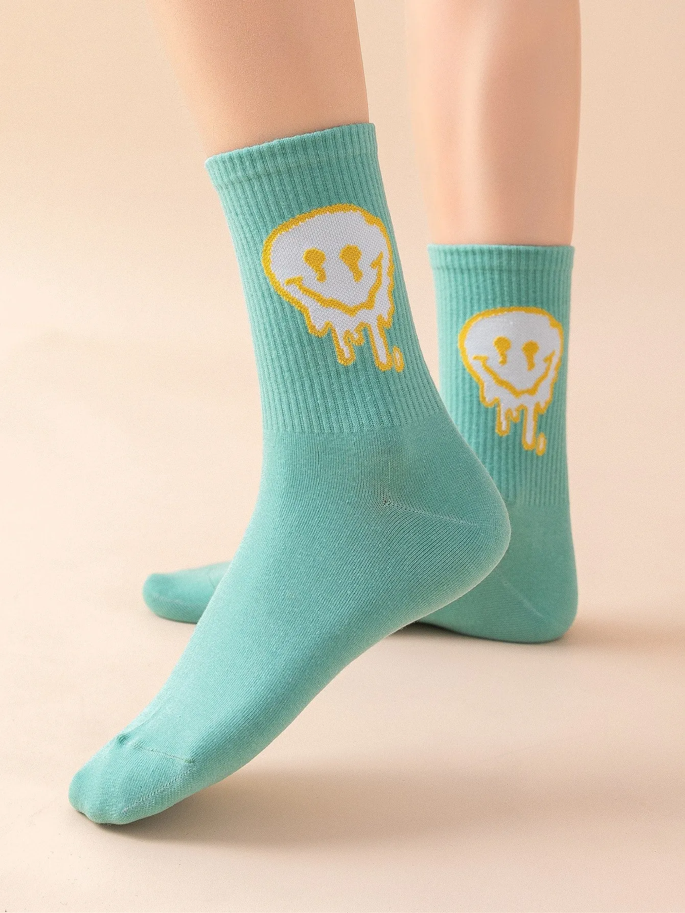 Melting Smile Face Crew Socks Funny Socks for Women Novelty Socks Funky Socks