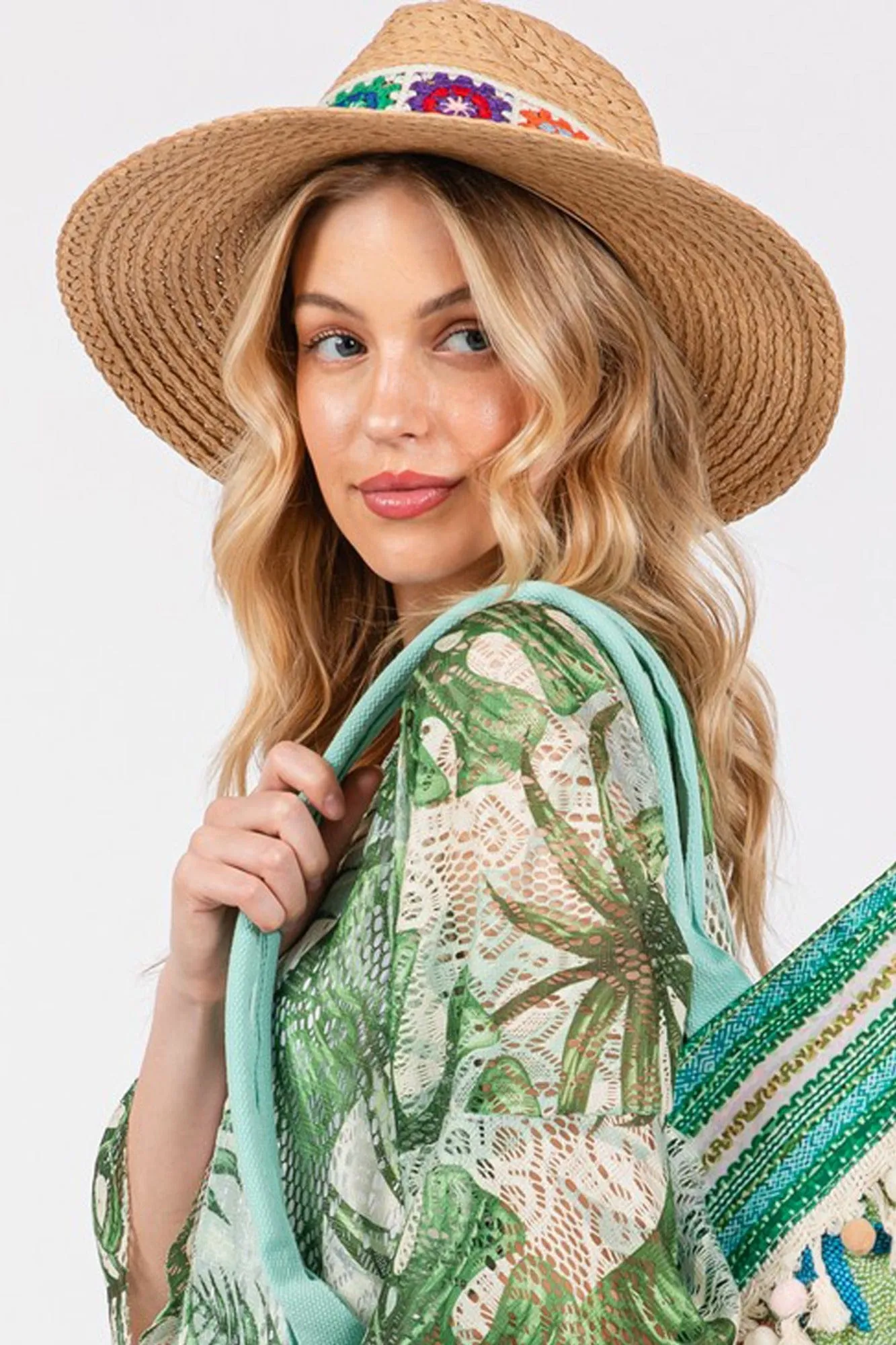 MH0174 Dallas Floral Crochet Band Straw Panama Hat