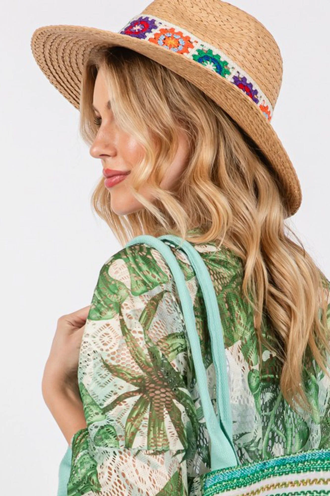 MH0174 Dallas Floral Crochet Band Straw Panama Hat