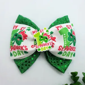 My First Patrick's day Hair Bow with Nylon headband, optional Hair Clip