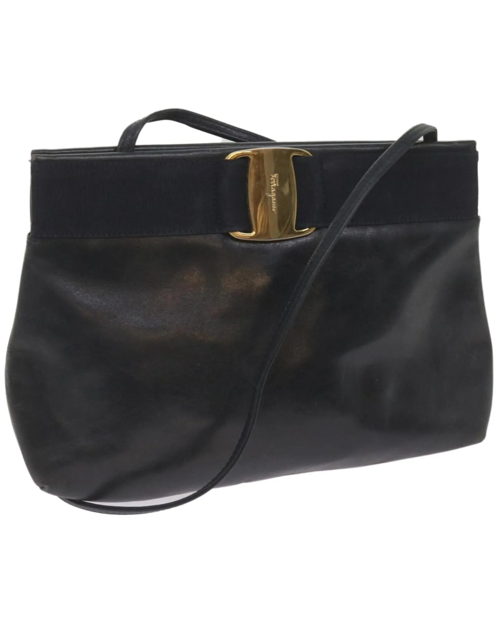 Navy Leather Shoulder Bag by Salvatore Ferragamo