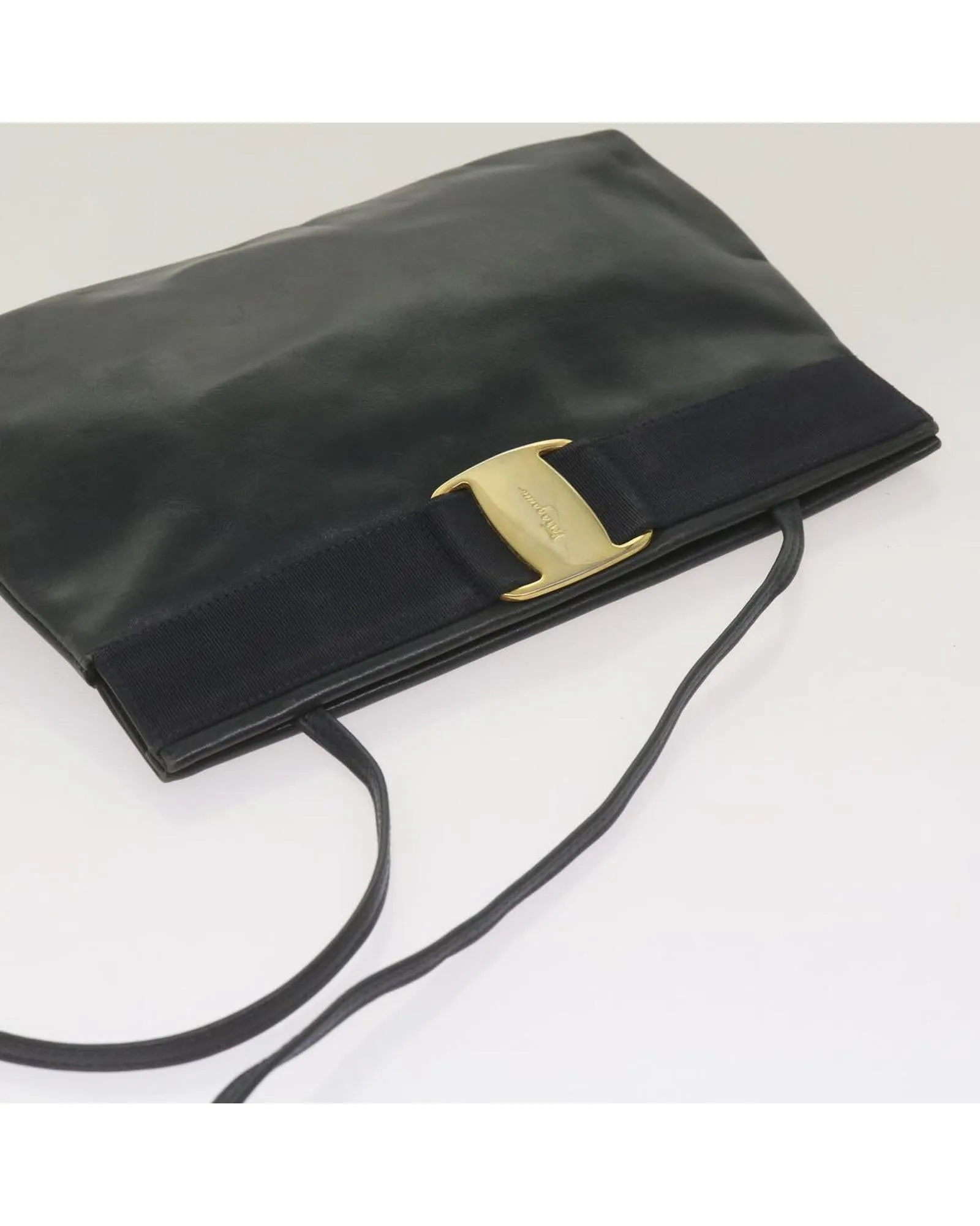 Navy Leather Shoulder Bag by Salvatore Ferragamo