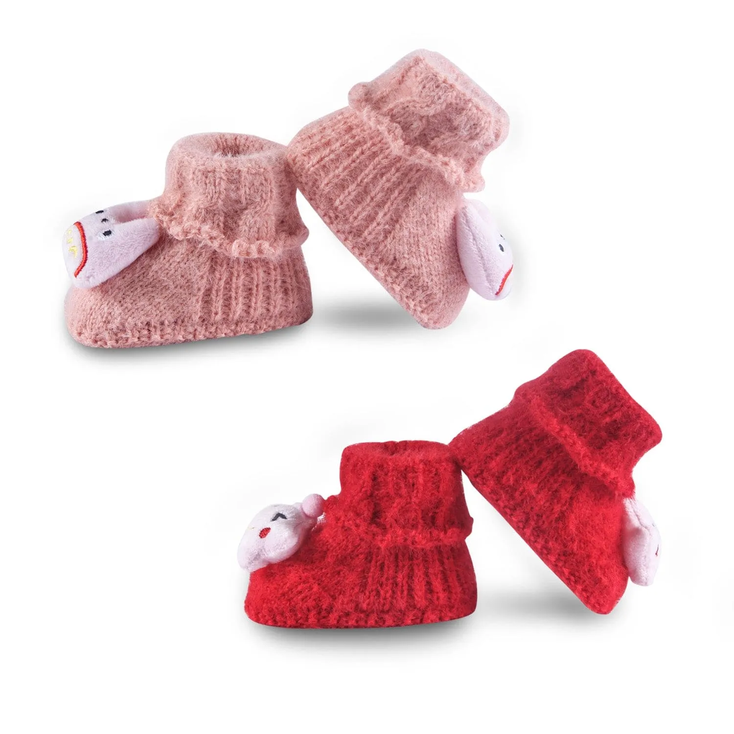 Newborn Crochet Woollen Booties Star - Peach, Red