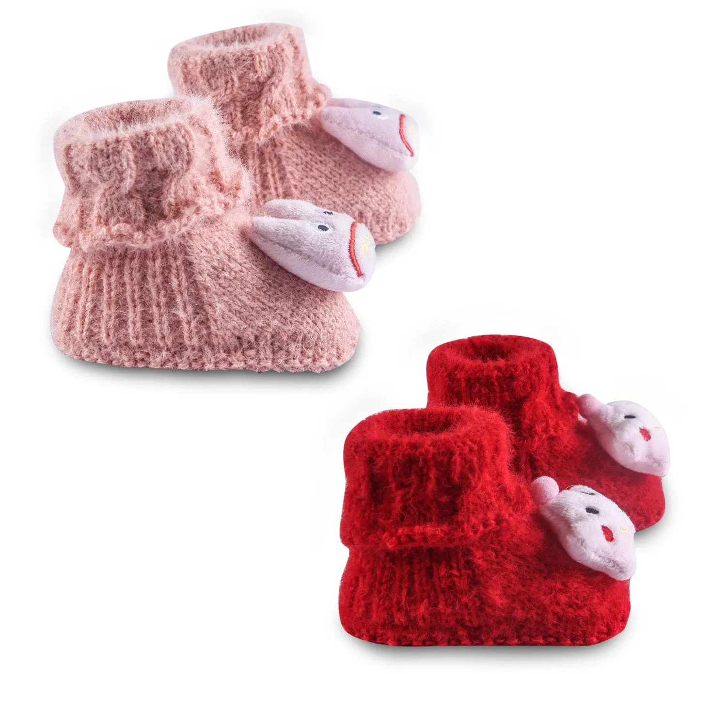 Newborn Crochet Woollen Booties Star - Peach, Red