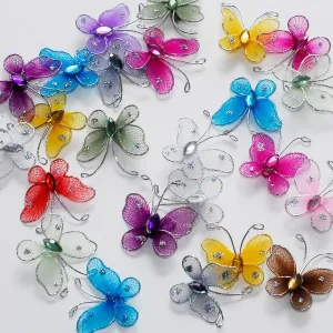 Organza Nylon Glitter Butterflies, 1-inch, 12-Piece