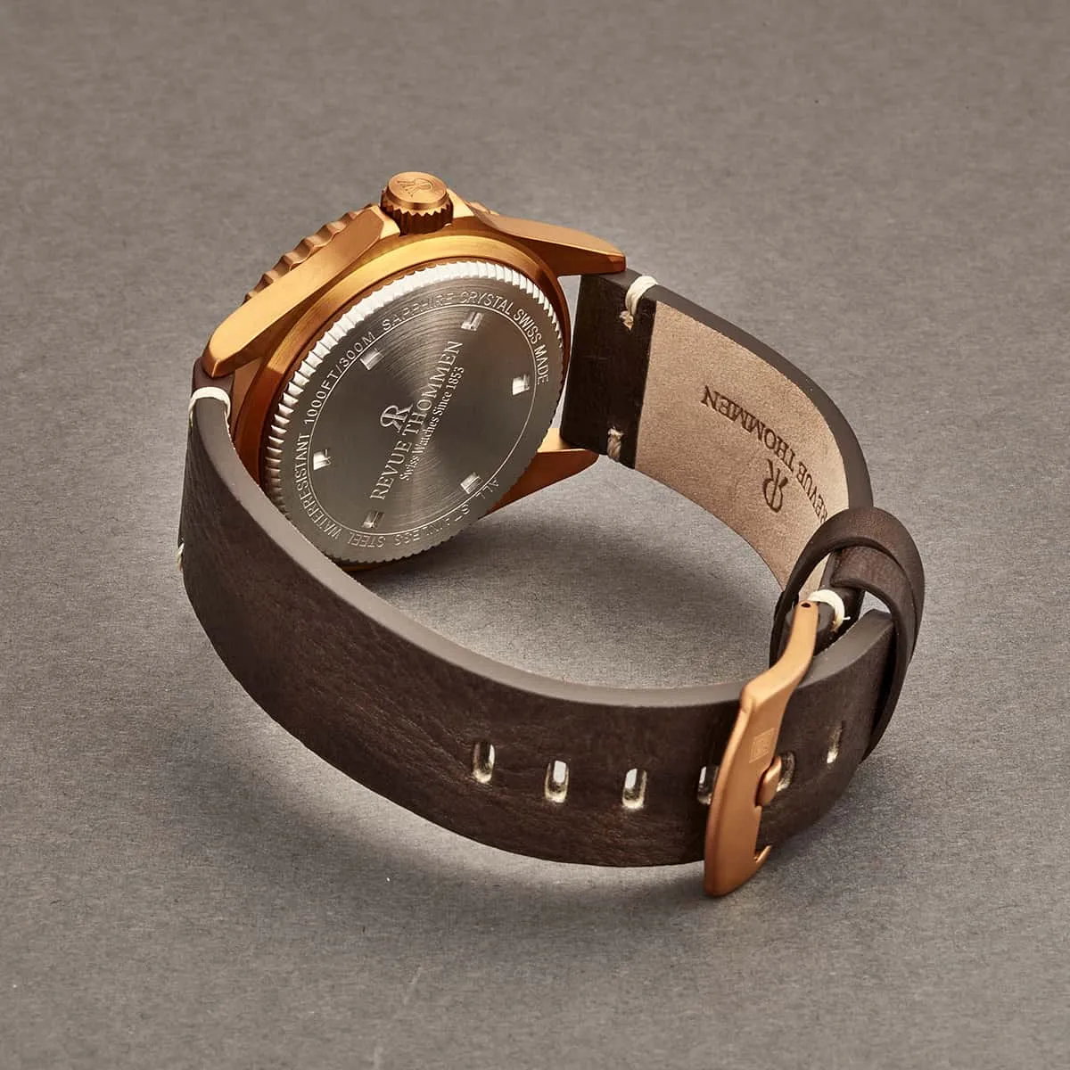 Revue Thommen Men's 17571.2594 'Diver' Green Dial Brown Leather Strap Bronze/Steel Automatic Watch