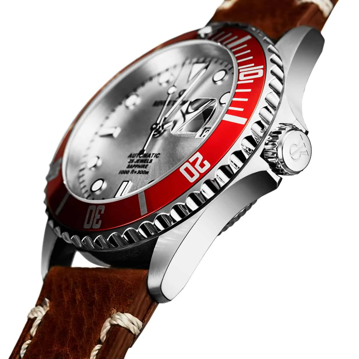 Revue Thommen's Men's 17571.2526 'Diver' Silver Dial Light Brown Leather Strap Swiss Automatic Watch