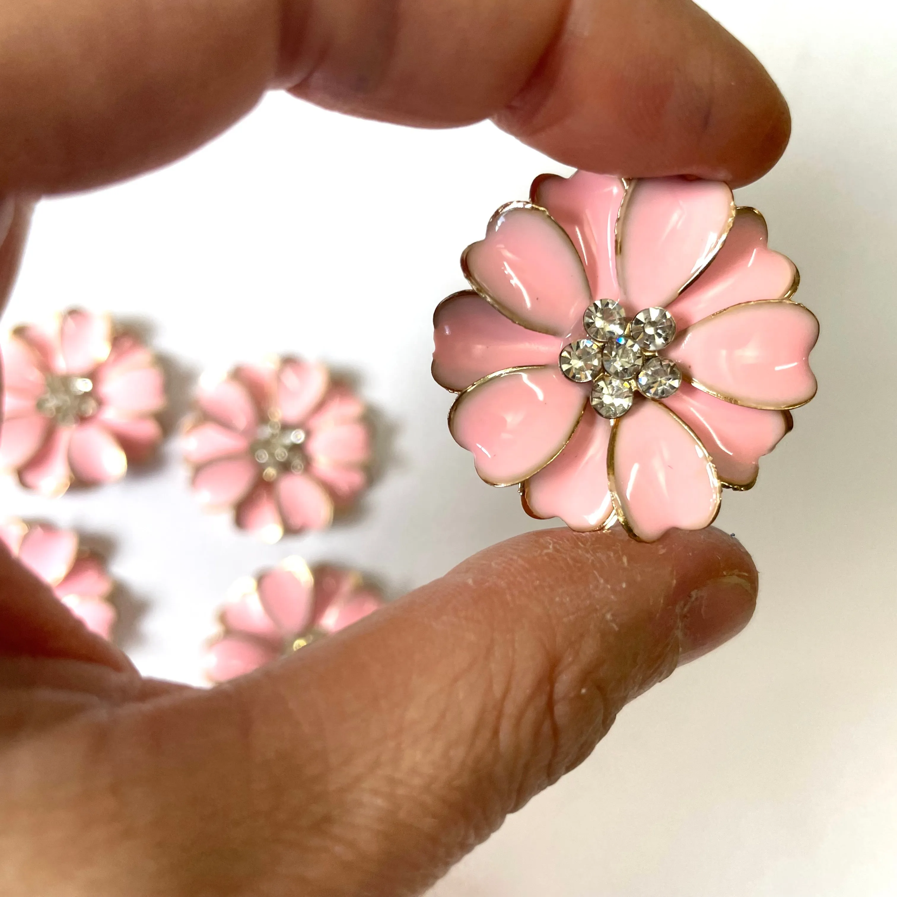 Rhinestone Flower 32mm Flatbacks x 10pcs - Style 17 Pink