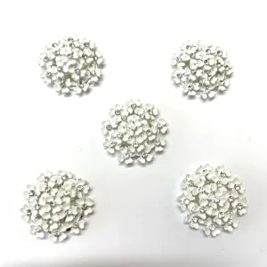 Rhinestone Round Flower 25mm Flatbacks x 5 pcs - Style 3 White