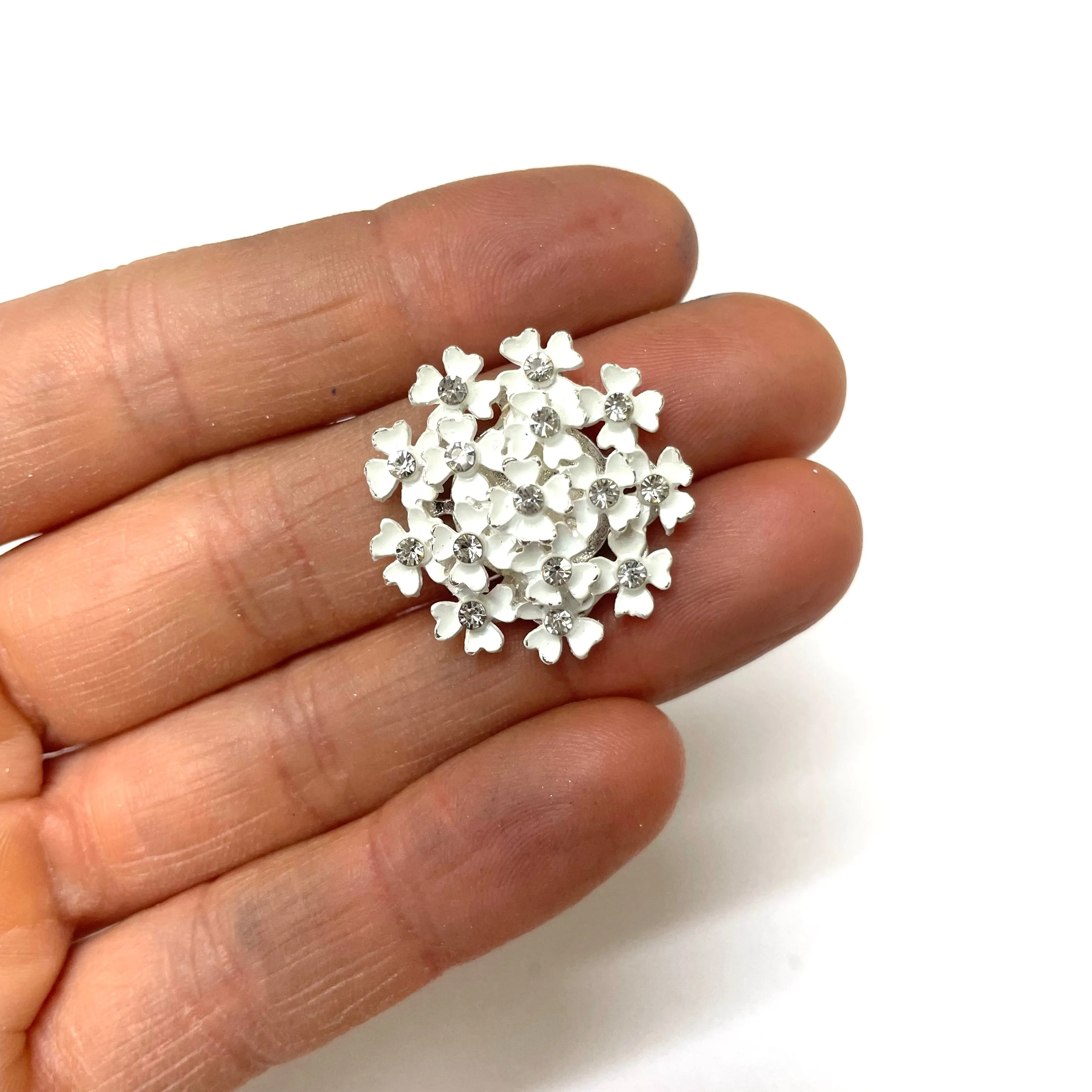 Rhinestone Round Flower 25mm Flatbacks x 5 pcs - Style 3 White