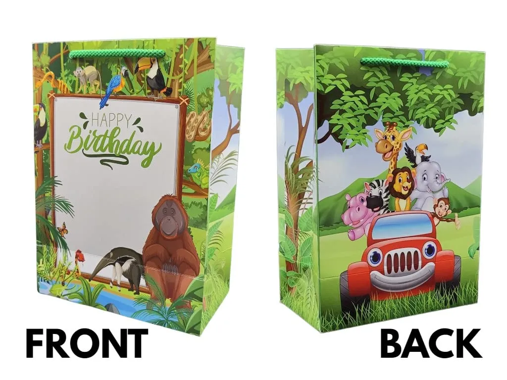 TASCHE Jungle Birthday Theme Bag Gift Bags For Gifting | Weddings | Birthday | Holiday Presents (Size 10 X 7 X 4 Inch | Pack Of 40) - Multicolor