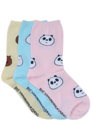 We Bare Bears By Balenzia  High ankle Socks For Women (Pack Of 3 Pairs/1U)-Multicolor