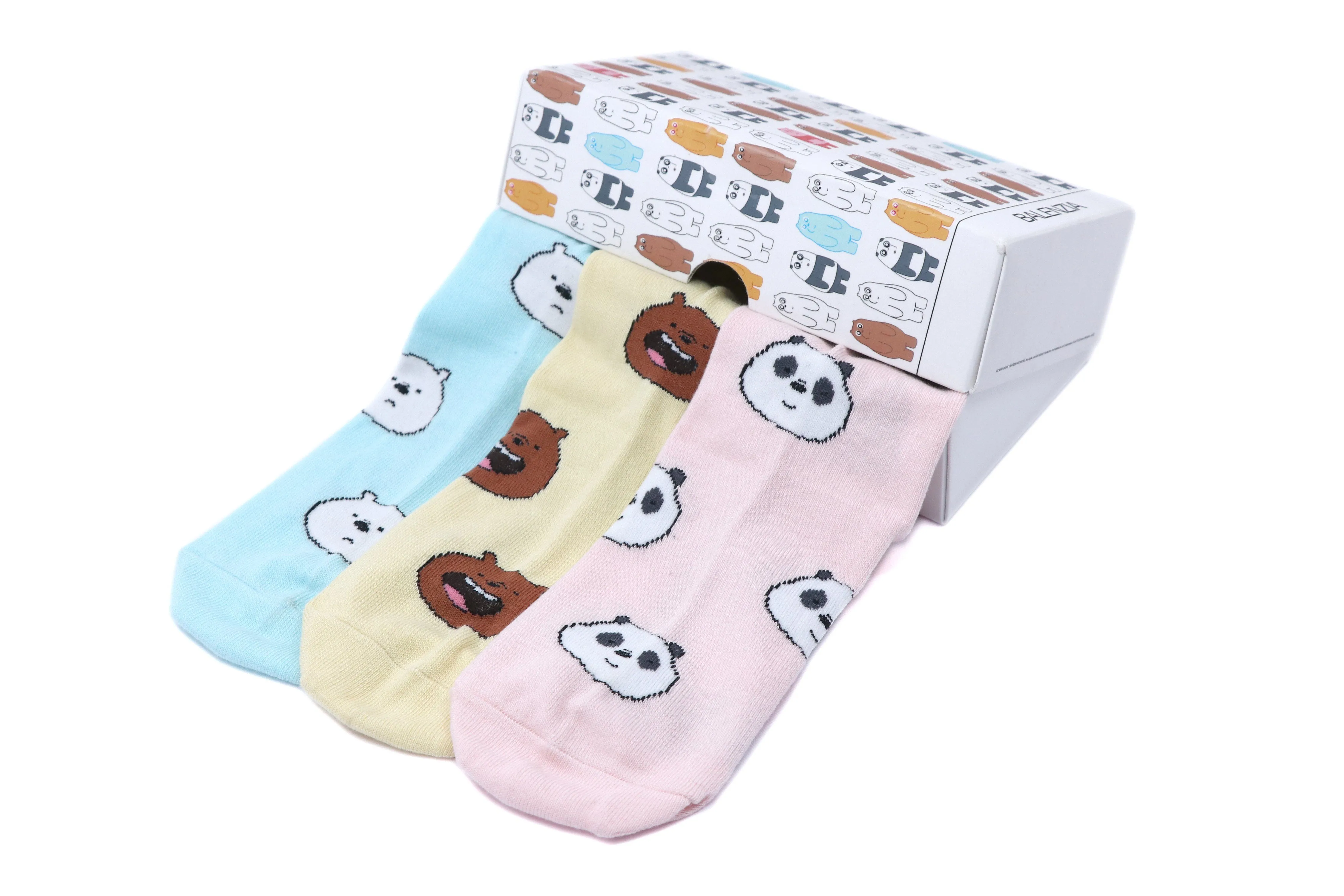 We Bare Bears By Balenzia  High ankle Socks For Women (Pack Of 3 Pairs/1U)-Multicolor