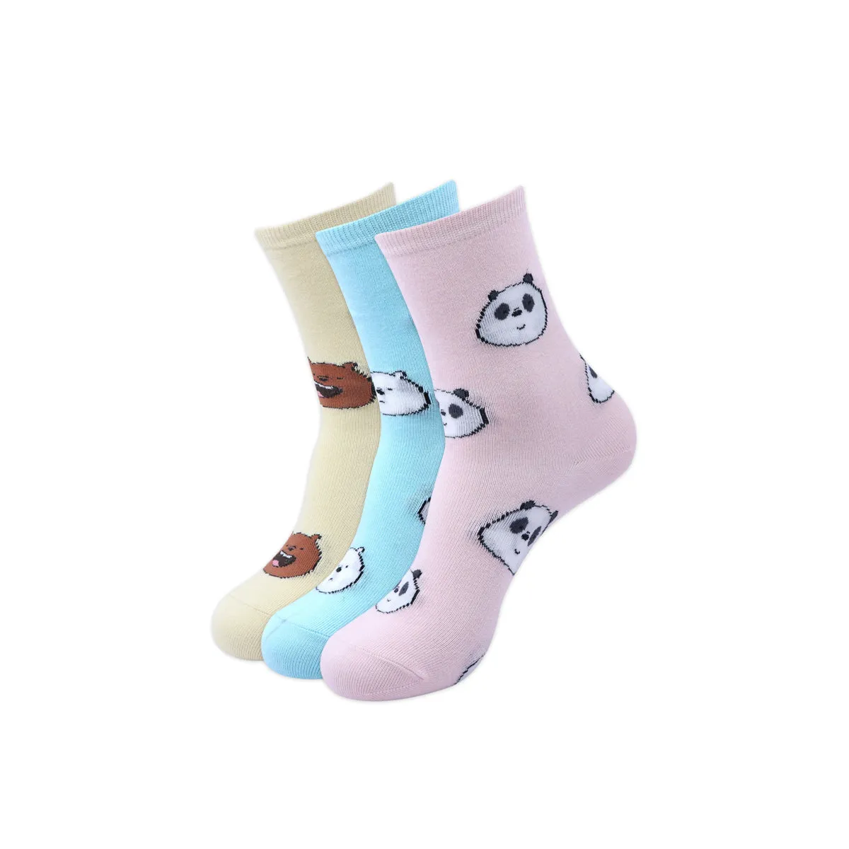 We Bare Bears By Balenzia  High ankle Socks For Women (Pack Of 3 Pairs/1U)-Multicolor