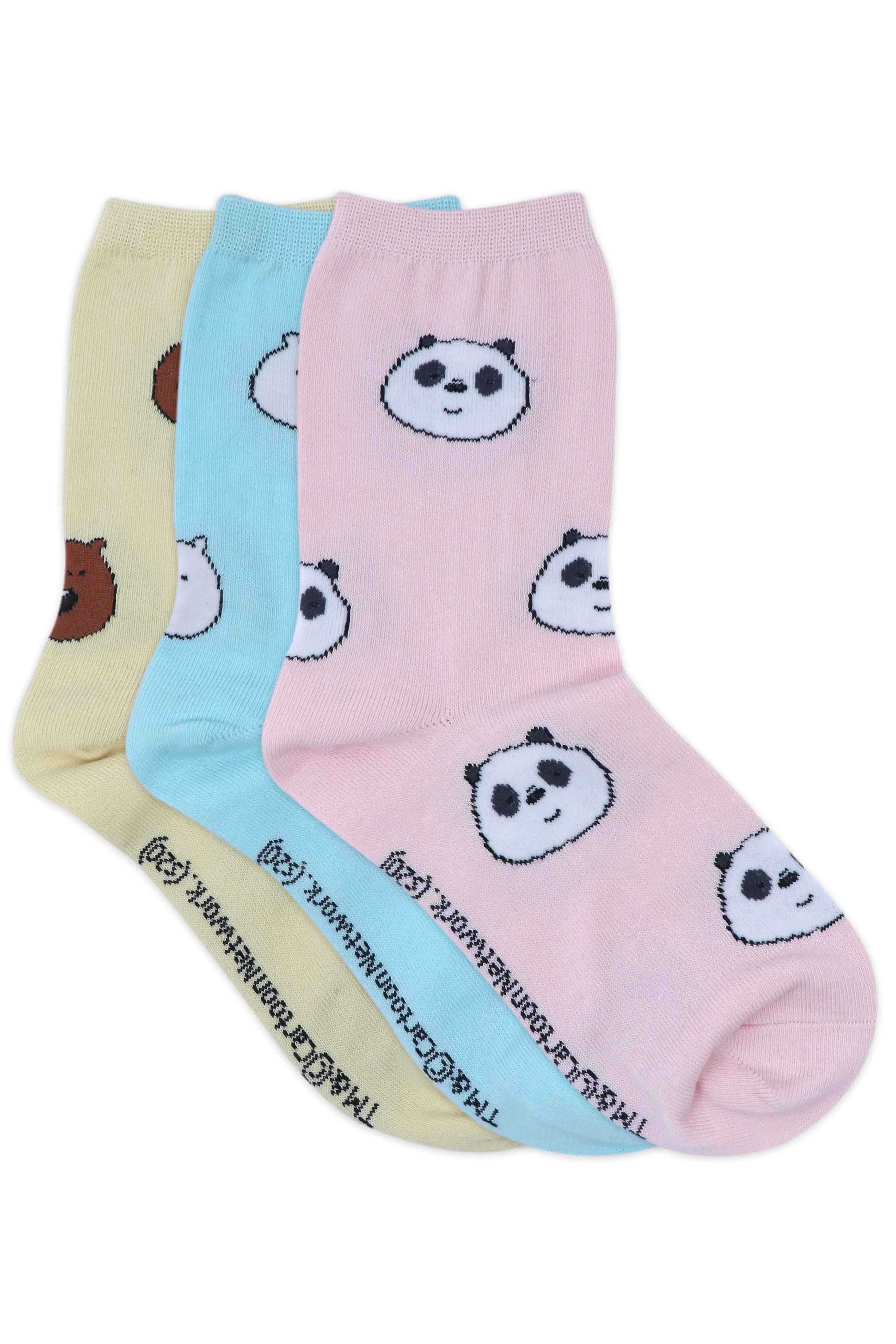 We Bare Bears By Balenzia  High ankle Socks For Women (Pack Of 3 Pairs/1U)-Multicolor