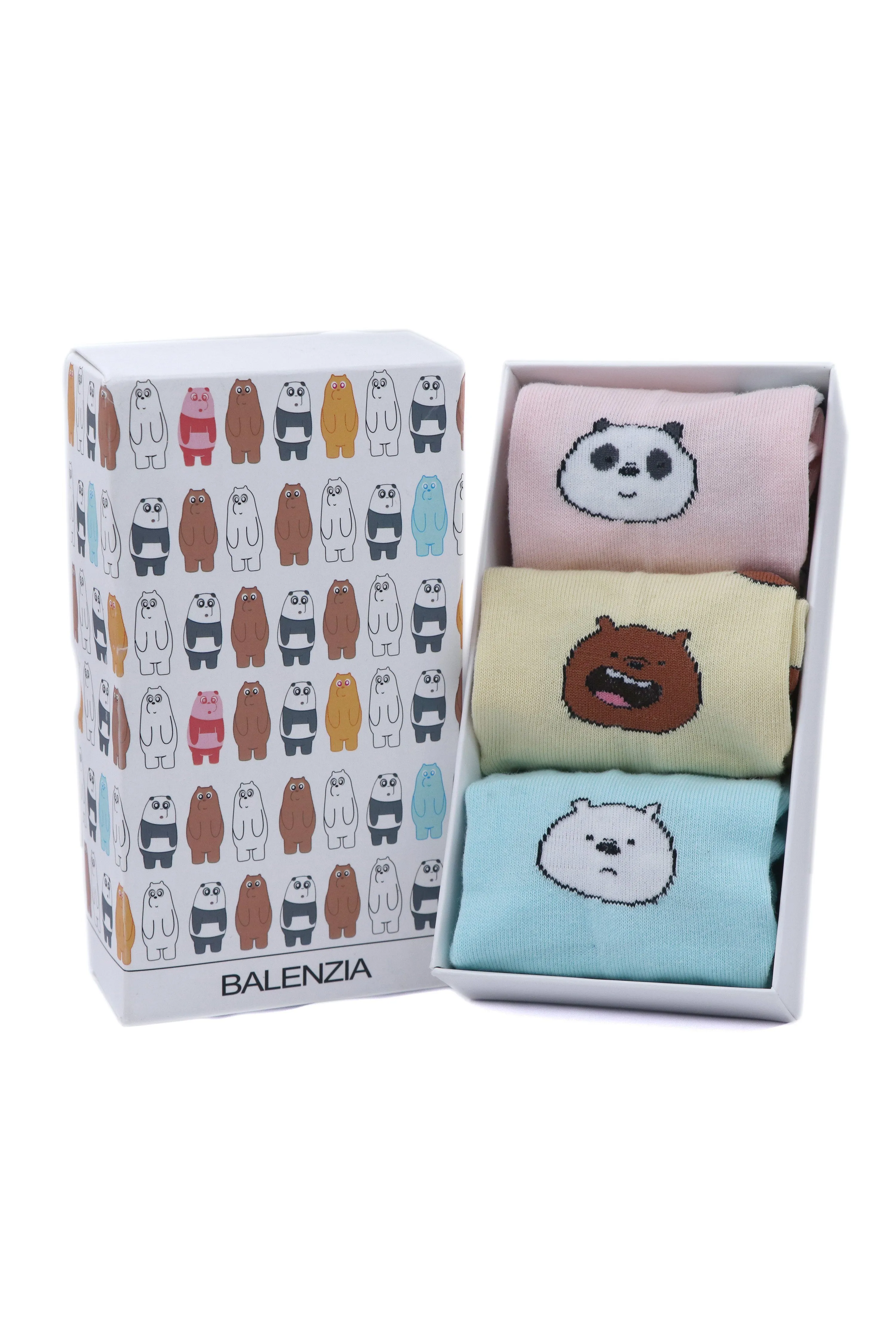 We Bare Bears By Balenzia  High ankle Socks For Women (Pack Of 3 Pairs/1U)-Multicolor