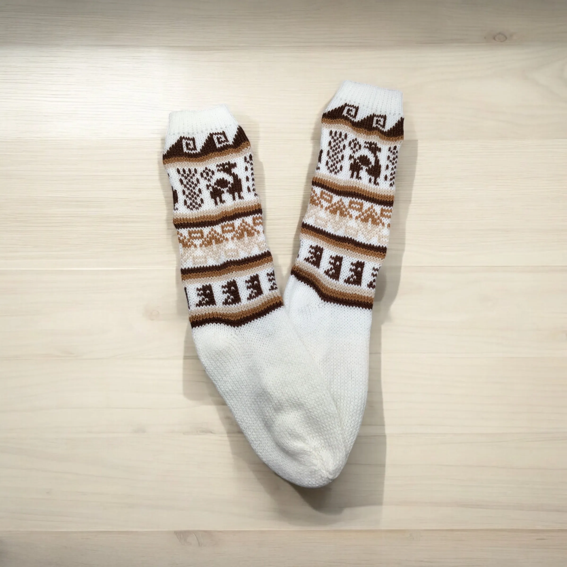 White and Brown Alpaca Wool Socks